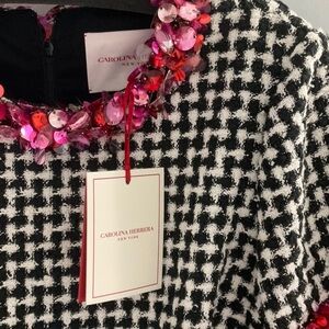 Carolina Herrera Black and White Blazer with Floral Embellishment